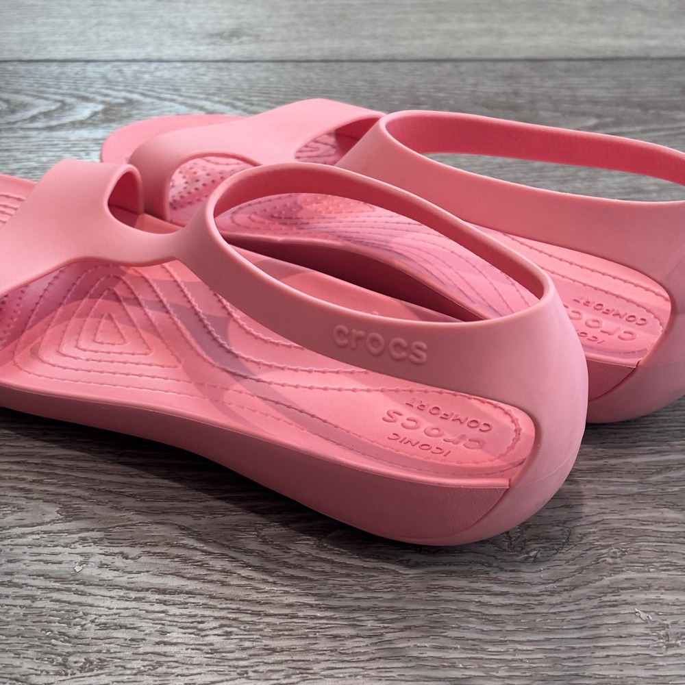 Crocs Serena Sandals Womens 9 Pink Slingback Strappy Comfort Flat Slides - Picture 3 of 6